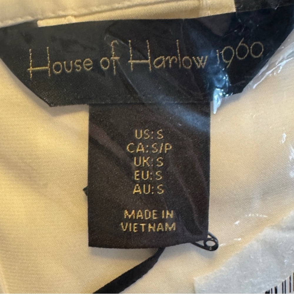 House of Harlow Ivory Satin Robe with Feather Cuffs - Picture 3 of 3
